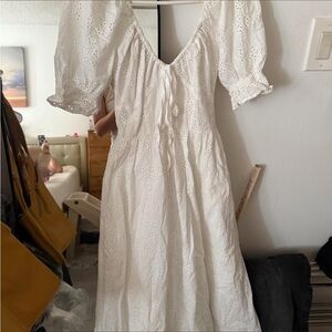 Hill House White Eyelet Puff-Sleeve Midi Dress